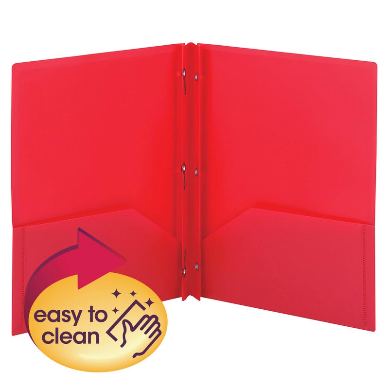 Smead Poly Two-Pocket Folder, Three-Hole Punch Prong Fasteners, Letter Size, Red, 3 Per Pack (87730) - Image 3
